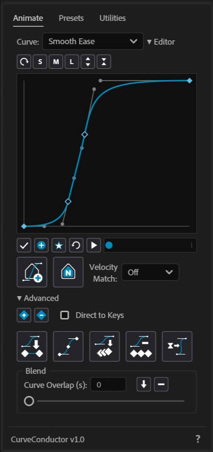 Animate tab — curve picker, editor, marker buttons, advanced apply buttons