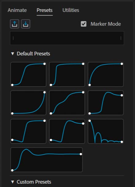 Presets tab — Marker Mode toggle, import/export, preset palette